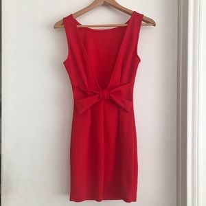 Low & Open Back Red Dress with Bow Detail